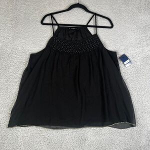 Lucky Brand Tank Top Women XL Black Pullover Gold Beaded Lined Lightweight Boho